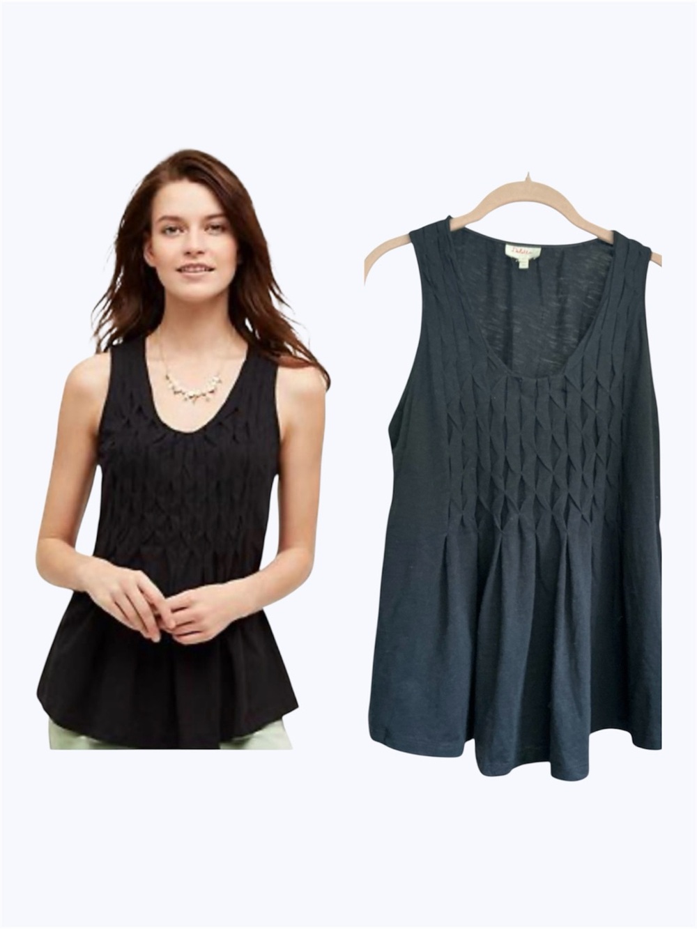 Anthropologie Deletta Black Cotton Blend Sleeveless Smocked Peplum Top SZ S